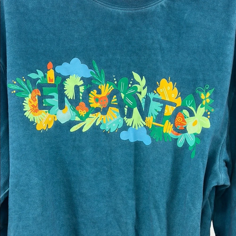 Disney Encanto L teal lightweight graphic Sweatshirt tropical vacation floral